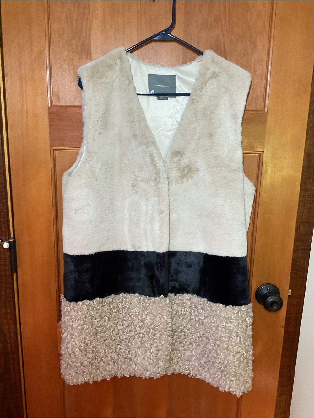 Anthropologie Beige and Black Faux Fur Vest